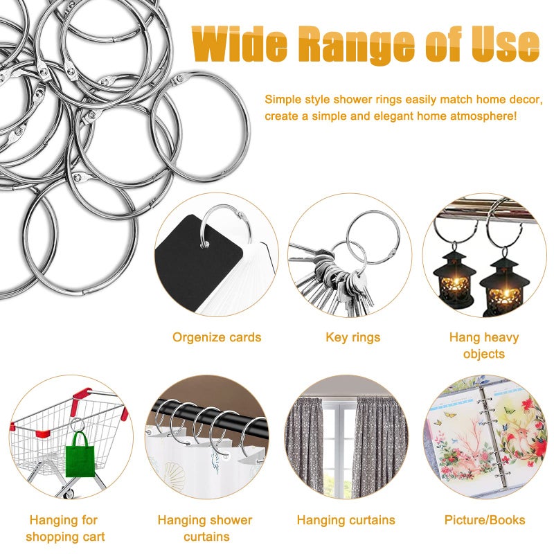 LULARINE Shower Curtain Hooks Rings 24 Pcs Rustproof Metal Shower Hooks for Shower Curtain Glide Smoothly Round Shower Rings for Curtain Shower Curtain Rings for Bathroom Shower Rod Snap Joint Design (Silver) - Image 5